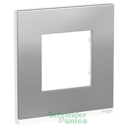 UNICA PURE рамка 1-постовая, горизонтальная, алюминий МАТОВЫЙ/белый