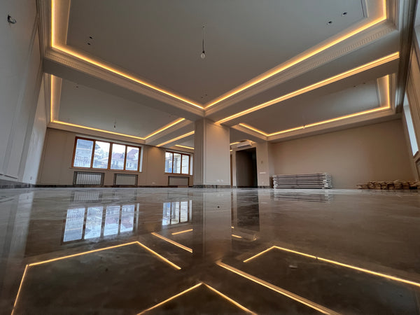 Профильный свет: Подсветка ниш потолка с помощью алюминиевого профиля, теплый цвет освещения